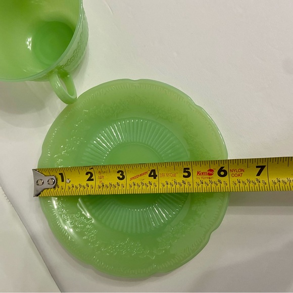 Vtg JADEITE (Jadite)/Anchor Hocking 3pc Set 2 Saucers 1 Cup Green Coffee Tea Set - Picture 12 of 17